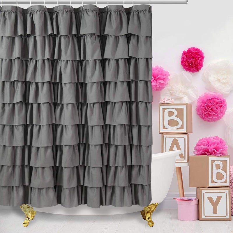 WestWeir Gray Ruffle Shower Curtain, Elegant Fabric, Soft & Fluffy, 72x72, Stylish Bathroom Decor, Durable, Easy Care, Classic & Beautiful Ruffled Design for Women's Bathroom - Image 2